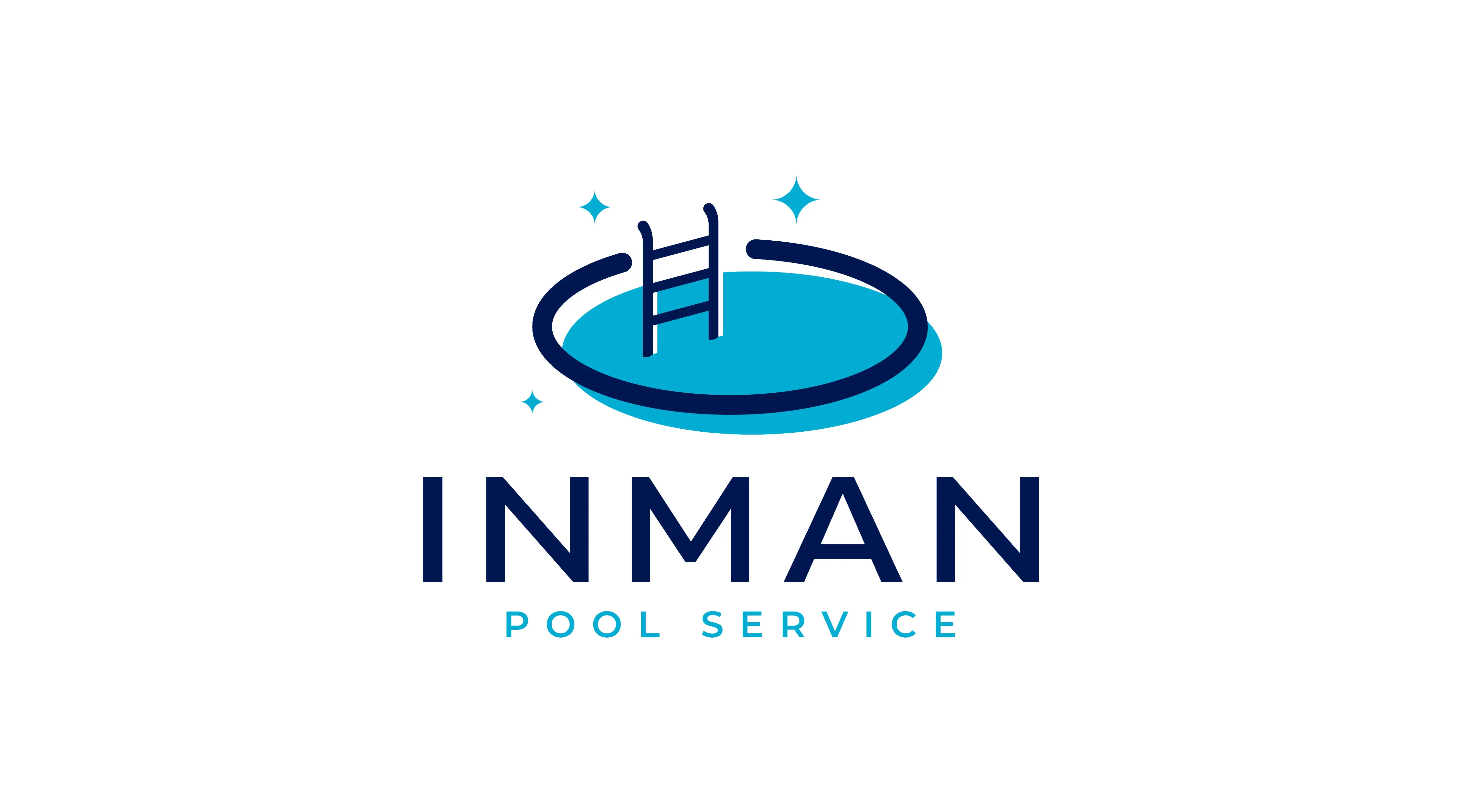 Logo for Inman Pool Service featuring a stylized blue swimming pool with a ladder and sparkles, designed by Growth Rank Media, with the company name below in bold blue letters—perfect for websites and digital advertising.